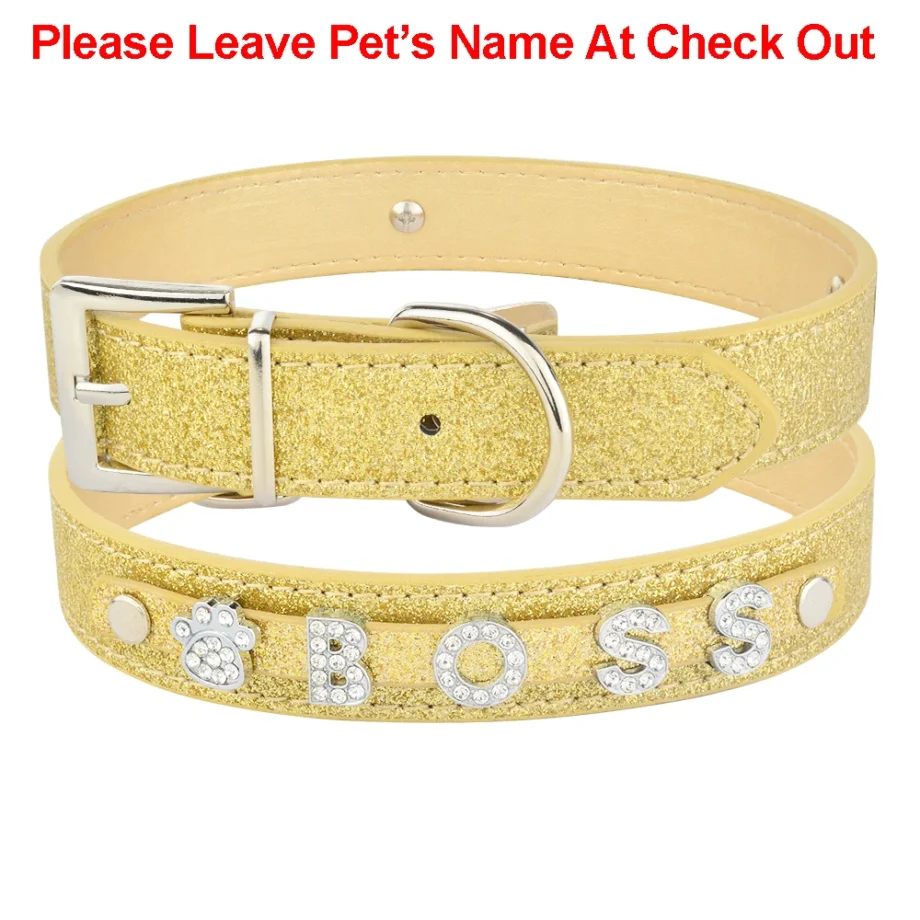 Personalized Rhinestone Leather Dog Collar