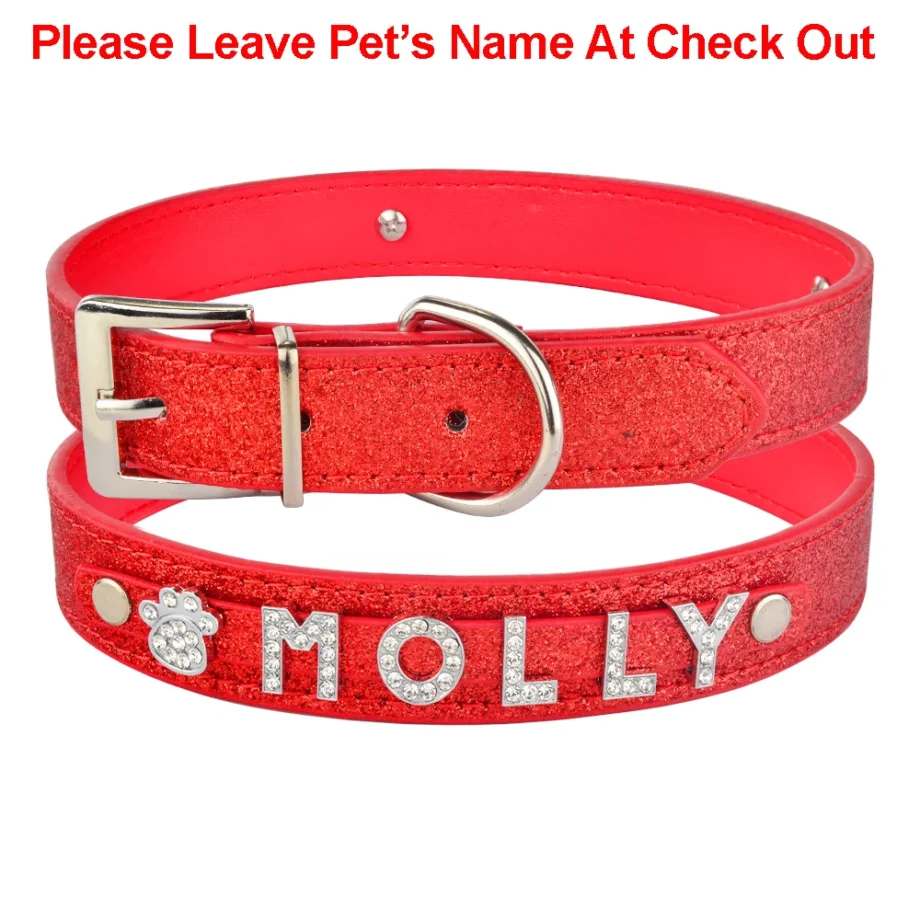 Personalized Rhinestone Leather Dog Collar