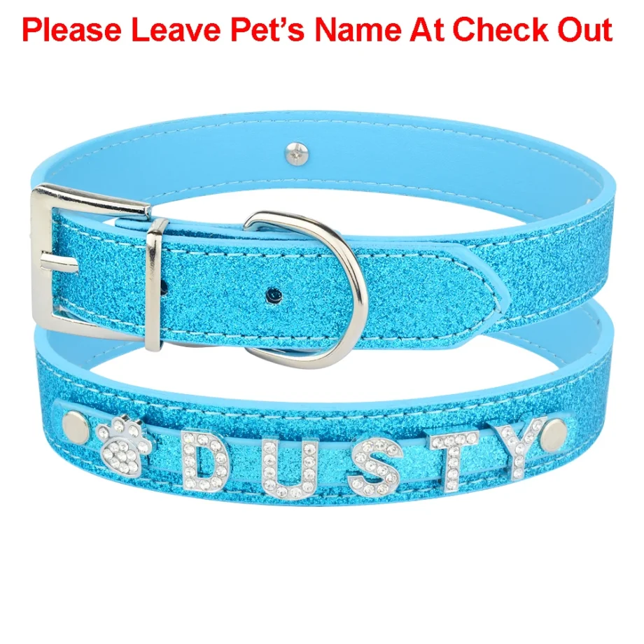 Personalized Rhinestone Leather Dog Collar